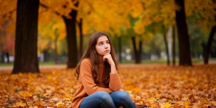 осень, девушка, сидит в сквере, думает, а зачем, я это делаю